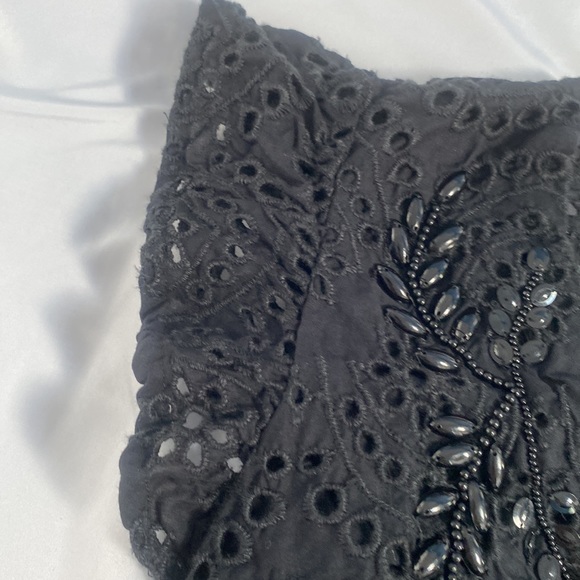 Express Embroidered Eyelet Flutter Beaded Open Short Sleeve Top - Picture 7 of 9